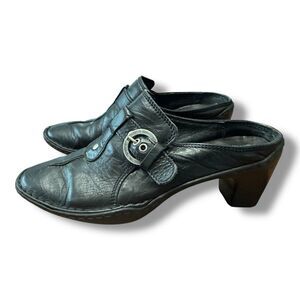 Josef Seibel Mule Black Slip On Leather Business Office Buckle US 6.5 EUR 37